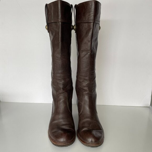 Coach Fayth Whiskey Leather Pull On Round Toe Knee High Riding Boots Brown 9 - Picture 3 of 12